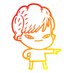 warm gradient line drawing cartoon happy woman
