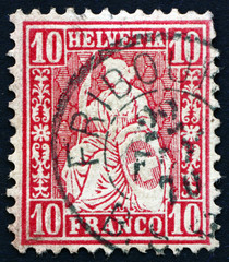 Postage stamp Switzerland 1867 Helvetia, female personification of Switzerland