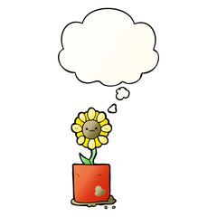 cute cartoon flower and thought bubble in smooth gradient style