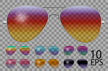 Set glasses.Police drops aviator shape.transparent different color.sunglasses.3d graphics.rainbow chameleon  pink  blue  purple  yellow  red  green  orange  black.unisex women men