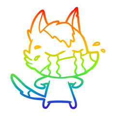 rainbow gradient line drawing cartoon crying wolf