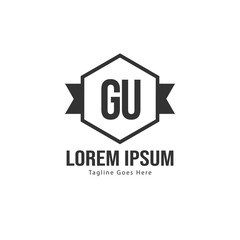 Initial GU logo template with modern frame. Minimalist GU letter logo vector illustration