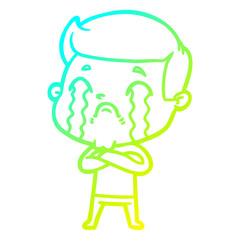 cold gradient line drawing cartoon man crying