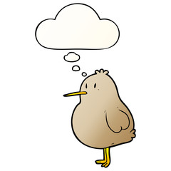 cartoon kiwi bird and thought bubble in smooth gradient style