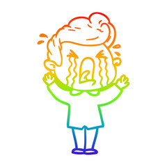 rainbow gradient line drawing cartoon crying man