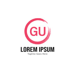 Initial GU logo template with modern frame. Minimalist GU letter logo vector illustration