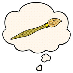 cartoon paint brush and thought bubble in comic book style