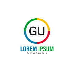 Initial GU logo template with modern frame. Minimalist GU letter logo vector illustration