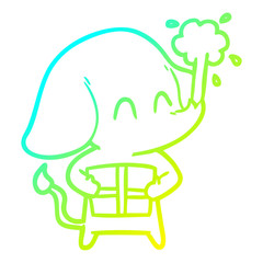 cold gradient line drawing cute cartoon elephant spouting water