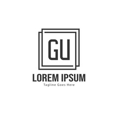 Initial GU logo template with modern frame. Minimalist GU letter logo vector illustration