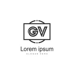 Initial GV logo template with modern frame. Minimalist GV letter logo vector illustration