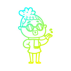 cold gradient line drawing cartoon woman wearing spectacles