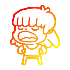 warm gradient line drawing cartoon woman talking loudly