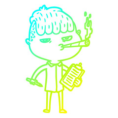 cold gradient line drawing cartoon salesman smoking