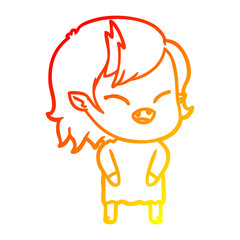 warm gradient line drawing cartoon laughing vampire girl
