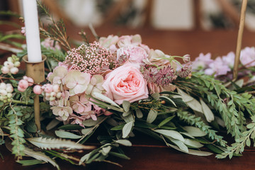 Wedding asymmetrical stylish bouquet with purple roses