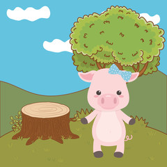 Pig cartoon with bowtie design