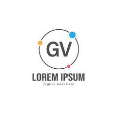 Initial GV logo template with modern frame. Minimalist GV letter logo vector illustration