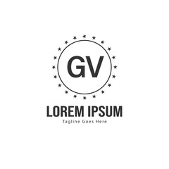 Initial GV logo template with modern frame. Minimalist GV letter logo vector illustration