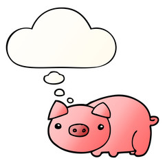 cartoon pig and thought bubble in smooth gradient style