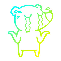 cold gradient line drawing cartoon crying bear