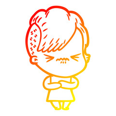 warm gradient line drawing cartoon annoyed hipster girl