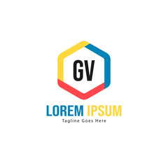 Initial GV logo template with modern frame. Minimalist GV letter logo vector illustration