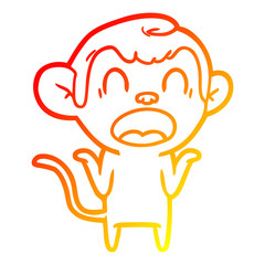 warm gradient line drawing shouting cartoon monkey shrugging shoulders