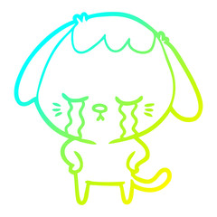 cold gradient line drawing cute puppy crying cartoon