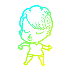 cold gradient line drawing cartoon pretty hipster girl