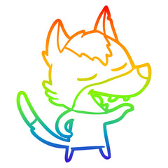 rainbow gradient line drawing cartoon wolf laughing