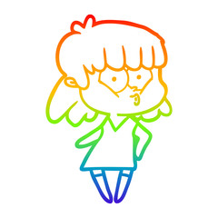 rainbow gradient line drawing cartoon whistling girl
