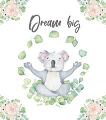 Koala bear cute animal character watercolor illustration