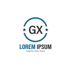 Initial GX logo template with modern frame. Minimalist GX letter logo vector illustration