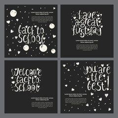 Fototapeta na wymiar Welcome back to school chalk doodle cards templates, greetings set, universal design