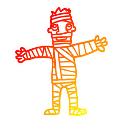 warm gradient line drawing cartoon man in bandages