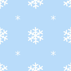 Hand drawing christmas sign snowflakes new year white on blue background seamless pattern