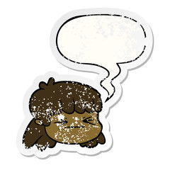 cartoon female face and speech bubble distressed sticker