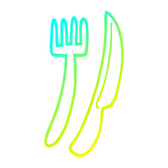 cold gradient line drawing cartoon gold cutlery set