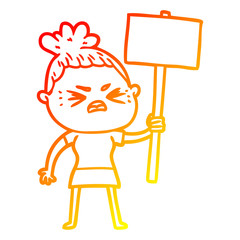 warm gradient line drawing cartoon angry woman