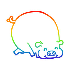 rainbow gradient line drawing cartoon fat pig