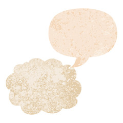 cartoon cloud and speech bubble in retro textured style