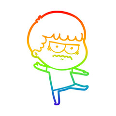 rainbow gradient line drawing cartoon annoyed man