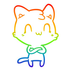 rainbow gradient line drawing cartoon happy cat