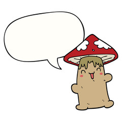cartoon mushroom character and speech bubble