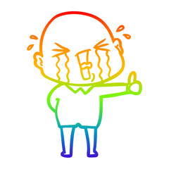 rainbow gradient line drawing cartoon crying bald man
