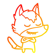 warm gradient line drawing friendly cartoon wolf