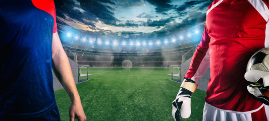 Soccer players ready to play at the exit of the locker room tunnel at the stadium © alphaspirit