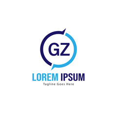 Initial GZ logo template with modern frame. Minimalist GZ letter logo vector illustration