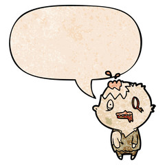 cartoon zombie and speech bubble in retro texture style
